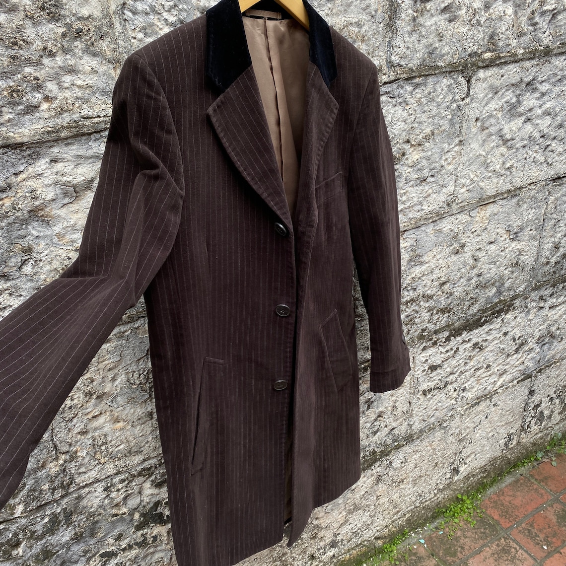 Vintage 90s striped 3/4 length Teddy Boy jacket with velvet Etsy