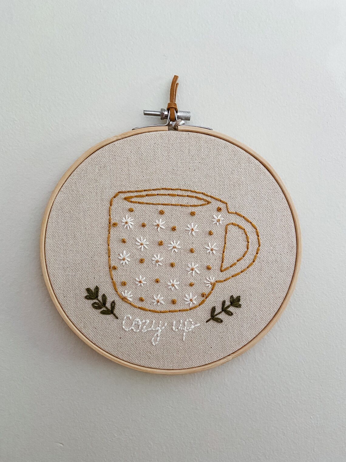 7 inch embroidered hoop art coffee mug Cozy Up Etsy