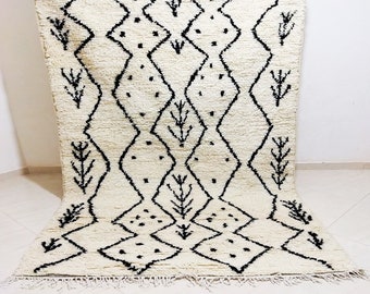 Asymmetrischer Berber Teppich, Marokkanischer Teppich, Handgemachter Teppich, Beni Ourain Teppich, Moderner Teppich, Weißer und Schwarzer Teppich, Home Decor Teppich