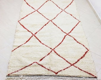 Berber Diamond Rug, Berber Geometric Rug, Diamond Beni Ourain Rug, Diamond Pattern Area Rug, Neutral Wool Handmade Runner for Living Room