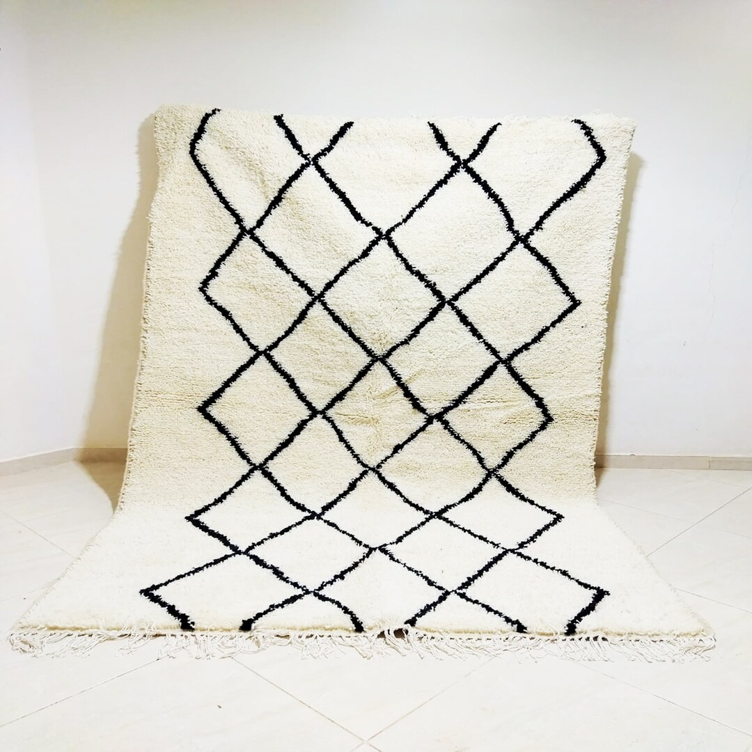 Black and White Diamond Rug, Black and White Rug 10x12, Handmade