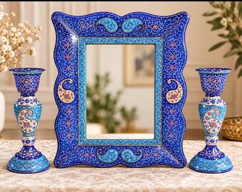 Mina mirror # mirror decor, gift ,Enamel, Enamelling, miniature, Mina, Minakari, Haftseen, Noroz, Persian