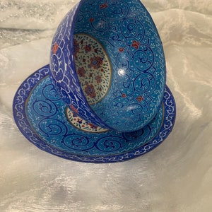 Mina Bowl , Enamel, Enamelling, miniature, Mina, Minakari , decore, on table, Haftsin sets, Haftseen Norooz, Persian Art. 6 Bowls .