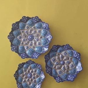Mina plates , Enamel, miniature, On table, On wall, Decorative Plates, Blue & Green , Persian Art