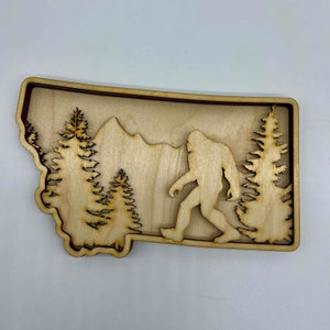 Montana Bigfoot SVG digital download, glowforge, laser cut file, Bigfoot US states, 4 layers.