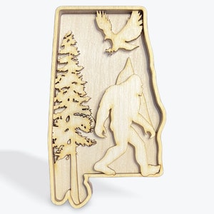 Alabama Big Foot SVG digitaler Download, Glowforge, Lasercut-Datei, Big Foot US Bundesstaaten, 4 Schichten.