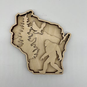 Wisconsin Bigfoot SVG digital download, glowforge, laser cut file, Bigfoot US states, 4 layers.
