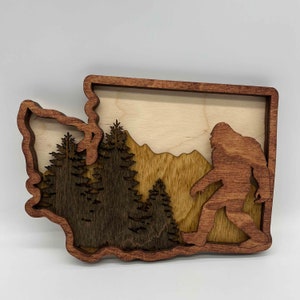 Washington Bigfoot SVG digitale download, glowforge, lasergesneden bestand, Bigfoot Amerikaanse staten, 4 lagen.