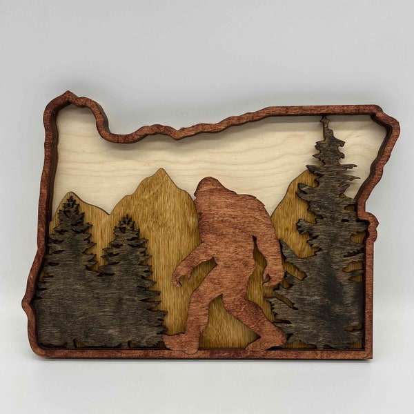 Oregon Bigfoot SVG digital download, glowforge, laser cut file, Bigfoot US states, 4 layers.