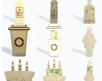 Porte-cartes cadeau des fêtes, anniversaire, café, crème glacée, vin, SVG, carte-cadeau, téléchargement numérique, forge luminescente, fichier découpé au laser.