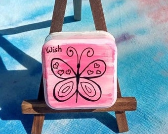 Pink Butterfly Painted Handmade Rock