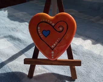 Orange Doodle Heart Hand Painted Rock