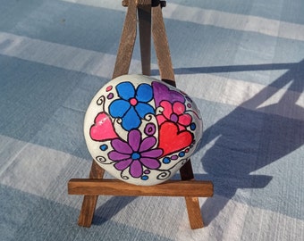 Flowers and Hearts Hand Painted Rock