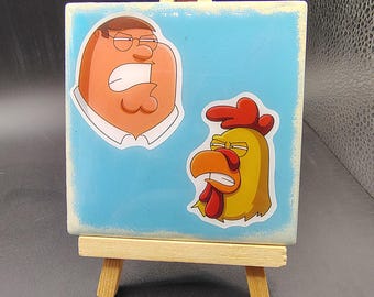 Family Guy, Peter and chicken, Square Tile Coaster
