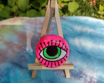 Pink Eye Hand Painted Rock