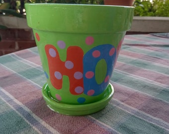 Hope Painted Clay Flower Pot with Saucer