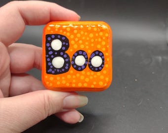 Halloween Boo Square Painted Rock