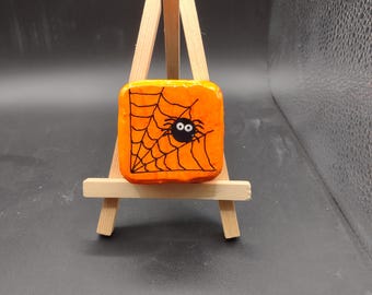 Halloween Spider Web Painted Rock