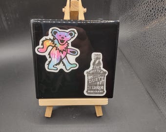 Grateful Dead, Rainbow Dancing Bear, Square Tile Coaster