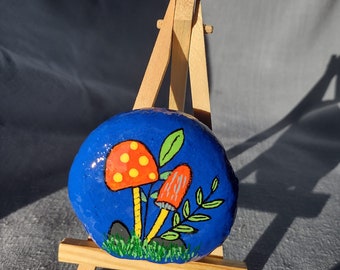 Handmade Mushroom Painted Rock: Whimsical Cottagecore Decor