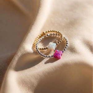 Clover Opal Beaded Ring | Opal Ring | Clover Opal  | White Opal Bead | Pink Opal Beads | Ring Stack | Sterling Silver | 14kGold Filled