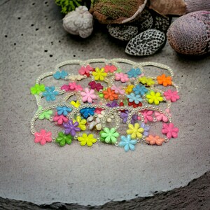 Rainbow & Pastel Flower Beaded Bracelet | Summer Bracelet | Gifts for Her | Multicolored Flower Beads With Pearls | Beaded Stack