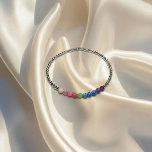 Rainbow Opal Sterling Silver Bracelet | Opal Bracelet | 4mm Opal Beads | Gift For Her | Elastic Opal Bracelet | Beaded Opal
