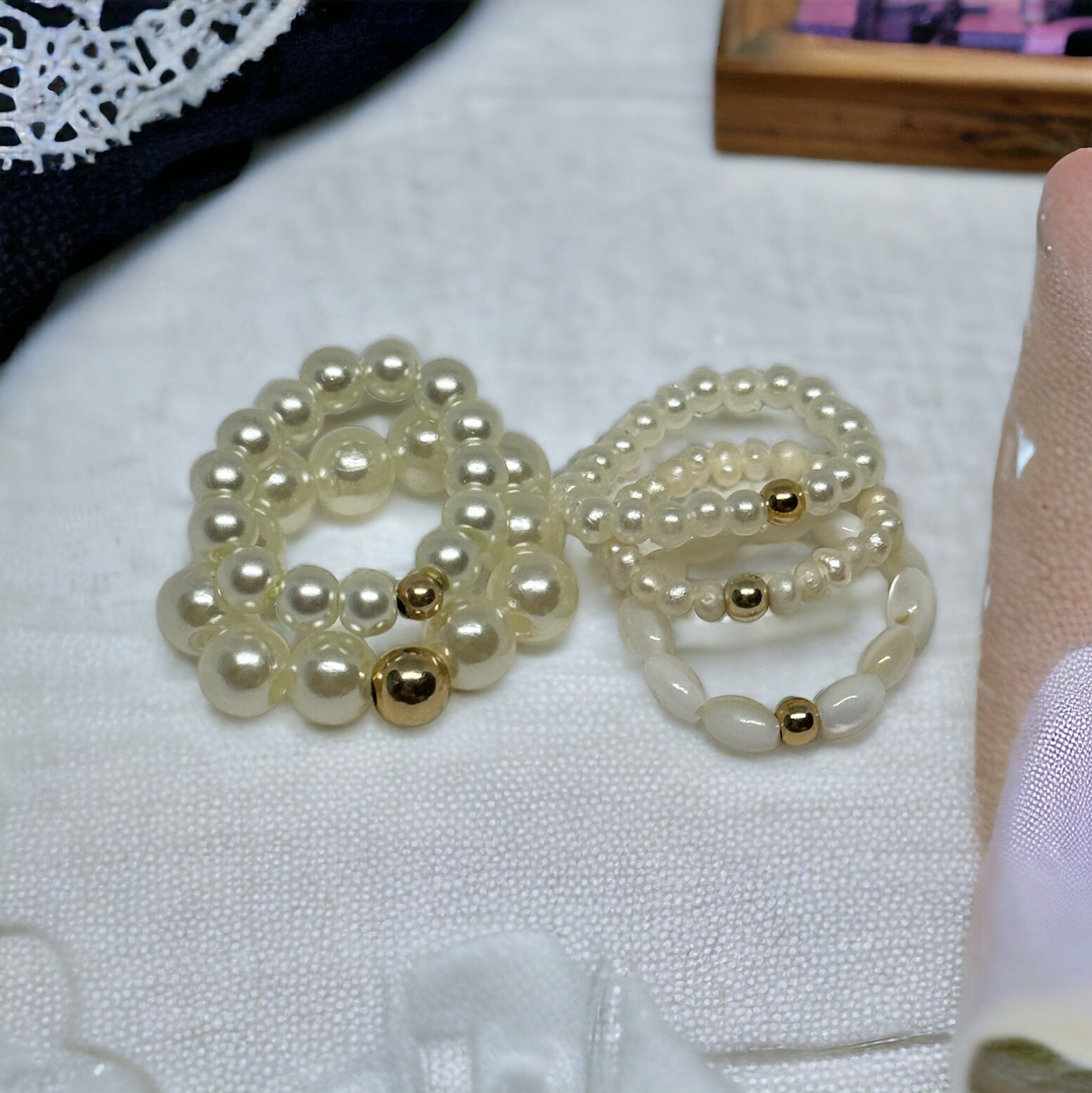 Pearl Beaded Ring | Beaded Ring With 14k Gold Filled Beads | Large ...