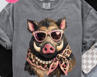 Boujee Razorback PNG, Glam Razorback Mascot Sublimation Design, Preppy Leopard Print Pig Graphic (Digital Download)