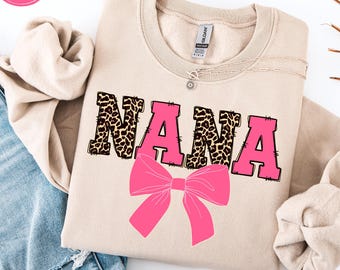 Nana Pink Leopard Coquette PNG - Preppy Grandma Coquette Bow Sublimation Design (Digital Download)
