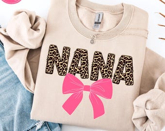 Nana Leopard Coquette PNG - Preppy Grandma Coquette Bow Sublimation Design (Digital Download)
