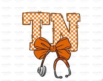 Tennessee PNG | Tennessee Stethoscope Bow Png | Tennessee Nurse Doctor Sublimation Design | Tennessee Game Day Shirt | Tennessee State Png