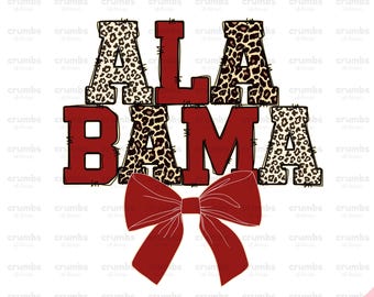 Alabama Leopard PNG | Trendy Alabama Coquette Bow Png | Preppy Alabama Sublimation | Red Alabama Game Day Shirt Design