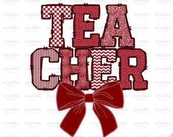 Teacher Coquette PNG, Red Coquette Bow Shirt Design, Preppy Checkered Back to School Sublimation