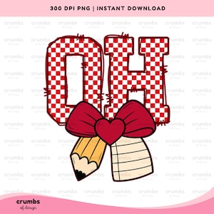 Ohio Teacher PNG | Ohio Coquette Bow Pencil | Preppy Ohio Teacher Sublimation Design | Ohio Game Day Shirt | Checkered OH Png | Ohio State