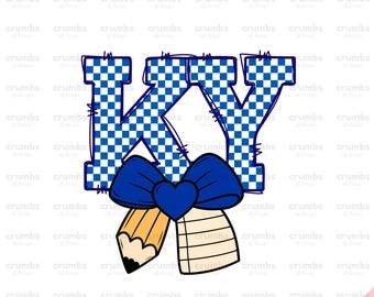 Kentucky Teacher PNG | Kentucky Coquette Bow Pencil | Kentucky Teacher Sublimation Design | Kentucky Game Day Shirt | Checkered KY Png