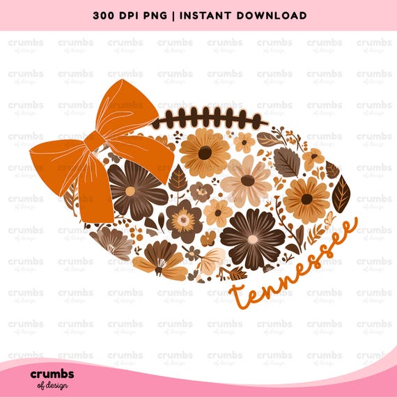 Tennessee Fall Football PNG | Coquette Tennessee Png | Fall Floral Football Shirt Sublimation Design | Tennessee Game Day | Autumn Vibes Png