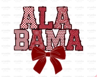 Alabama PNG | Alabama Coquette Bow Png | Preppy Alabama Shirt Sublimation Design | Red Alabama Game Day Png | Cute Trendy Alabama Png