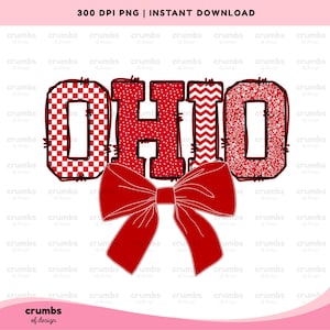 Ohio PNG | Ohio Coquette Bow Png | Preppy Ohio Shirt Sublimation Design | Red Ohio Game Day Png | Cute Trendy Ohio Png | Ohio  Png
