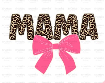 Mama Leopard Coquette PNG - Preppy Coquette Bow Mom Shirt Sublimation Design (Digital Download)