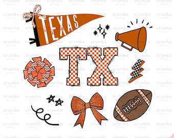 Texas Doodle PNG | Coquette Texas Png | Checkered Texas Shirt Sublimation Design | Texas Game Day | Texas Png | Cute Texas Pennant Png