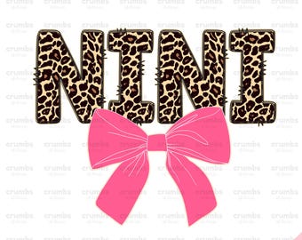 Nini Leopard PNG - Preppy Grandma Coquette Bow Sublimation Design (Digital Download)
