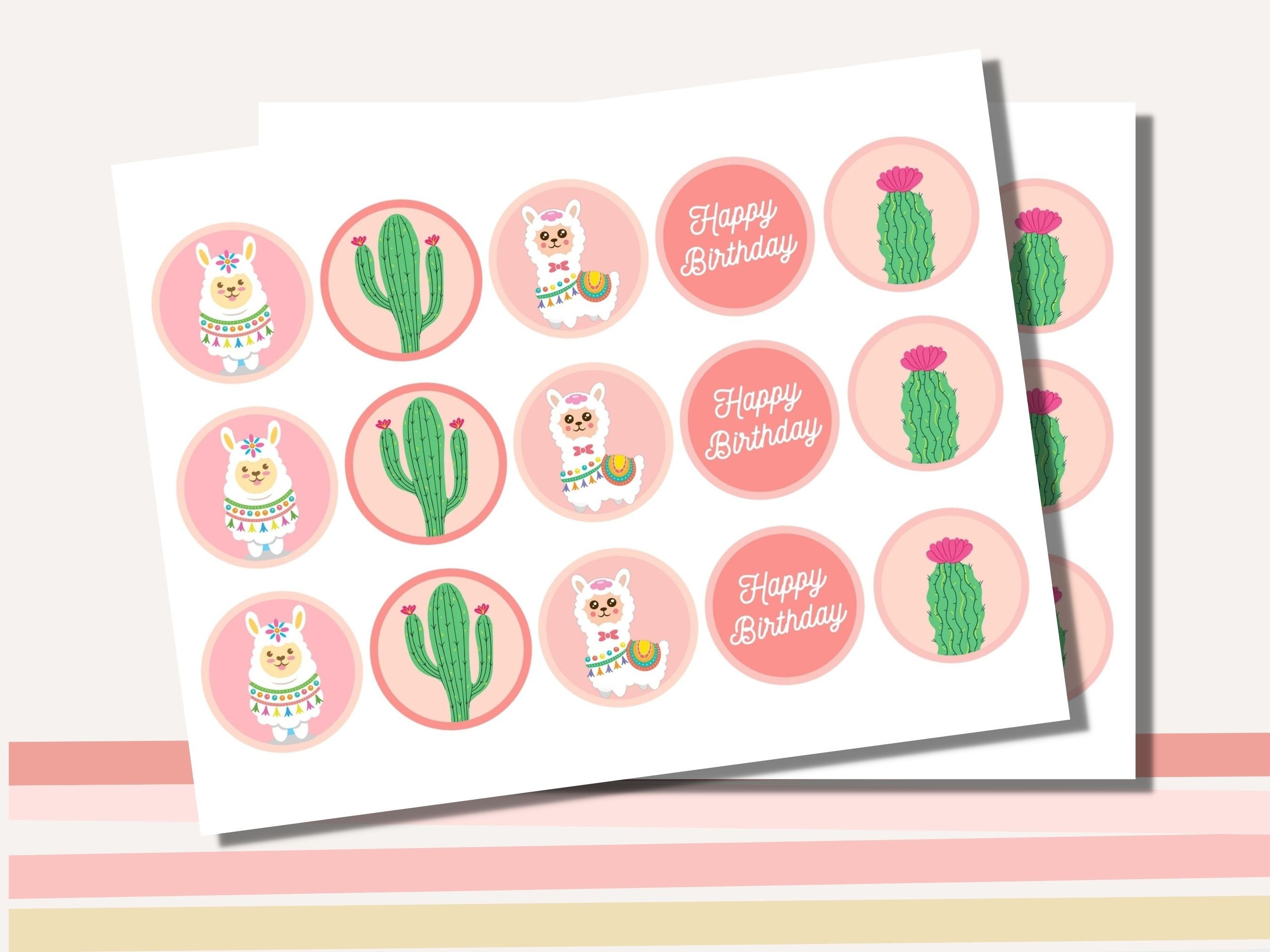 Llama Cupcake Topper, Printable Llama Topper, Cute Llama and Cactus ...