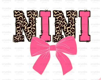 Nini Pink Leopard PNG - Preppy Grandma Coquette Bow Sublimation Design (Digital Download)