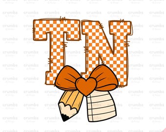 Tennessee Teacher PNG | Tennessee Coquette Bow Pencil | Tennessee Teacher Sublimation Design | Tennessee Game Day Shirt | Checkered TN Png
