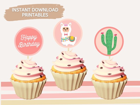 Llama cupcake topper Printable llama topper Cute Llama and | Etsy