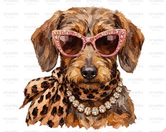 Glam Dachshund PNG, Boujee Dachshund Dog Design, Leopard Print Pink Sunglasses Sublimation