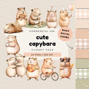 水彩カピバラのクリップアート | かわいいカピバラのクリップアート | 商用利用可 | カピバラの透明PNG | すぐにダウンロード | 無料デジタルペーパー