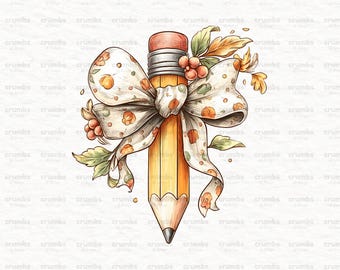 Coquette Teacher Pencil Bow PNG | Sublimation Fall Teacher Coquette Pencil PNG Design | Cute Fall Teacher Clipart | Commercial Use