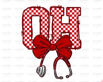Ohio PNG | Ohio Stethoscope Bow Png | Ohio Nurse Doctor Sublimation Design | Preppy Ohio Game Day Shirt | Trendy Ohio State Png
